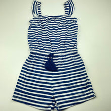 Load image into Gallery viewer, Girls H&amp;T, blue stripe cotton summer playsuit, EUC, size 7,  