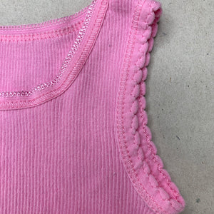 Girls 4 Baby, pink ribbed cotton singlet top, GUC, size 00000,  