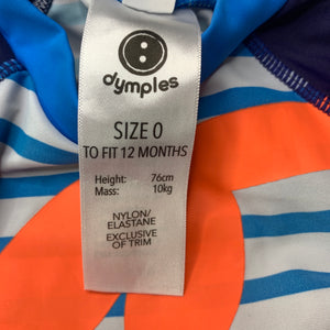 Boys Dymples, short sleeve rashie / swim top, FUC, size 0,  