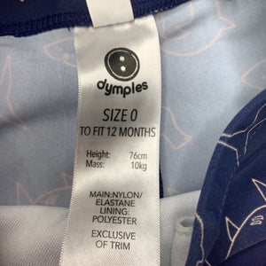 Boys Dymples, navy swim shorts, sharks, EUC, size 0,  