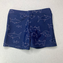 Load image into Gallery viewer, Boys Dymples, navy swim shorts, sharks, EUC, size 0,  