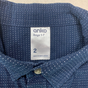 Boys Anko, navy cotton short sleeve shirt, GUC, size 2,  