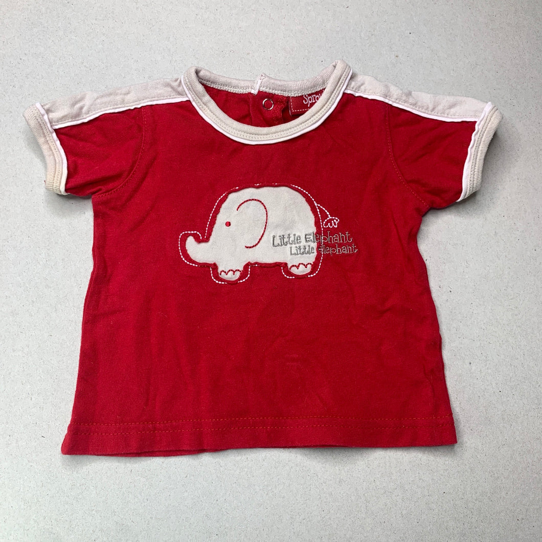 Boys Sprout, red cotton t-shirt / top, elephant, GUC, size 00,  