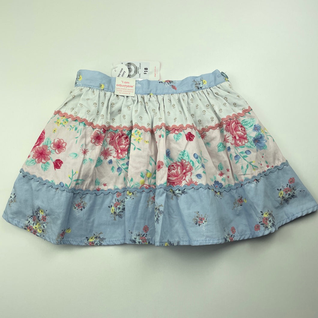 Girls Target, lined floral cotton skirt, adjustable, L: 26cm, NEW, size 2,  