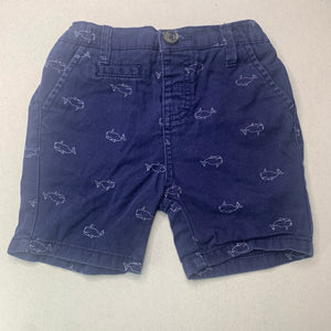 Boys Dymples, navy cotton shorts, adjustable, whales, GUC, size 2,  