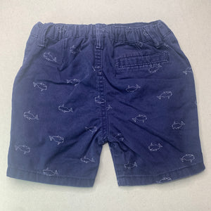 Boys Dymples, navy cotton shorts, adjustable, whales, GUC, size 2,  