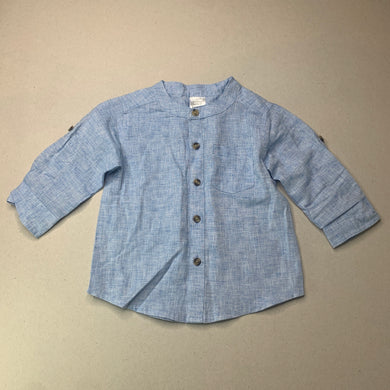 Boys Tiny Little Wonders, blue linen / cotton shirt, EUC, size 0,  