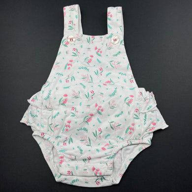 Girls purebaby, organic cotton blend floral ruffle romper, GUC, size 000,  