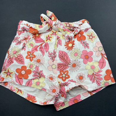 Girls Dymples, cotton lined linen blend floral shorts, elasticated, EUC, size 0,  