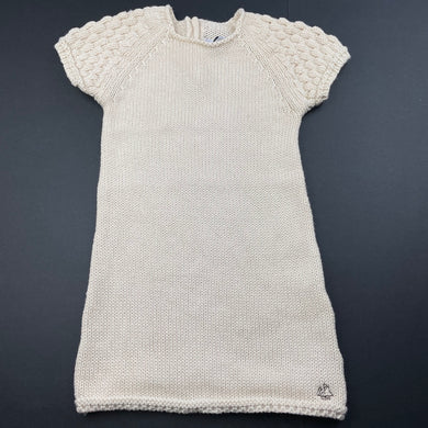 Girls Petit Bateau, knitted wool / cotton short sleeve dress, EUC, size 0, L: 41cm
