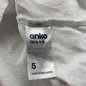 Girls Anko, white cotton singlet top, FUC, size 5,  