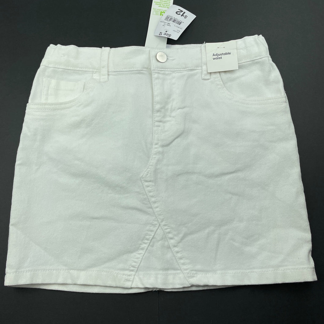 Girls Anko, white stretch denim skirt, adjustable, L: 33.5cm, NEW, size 12,  