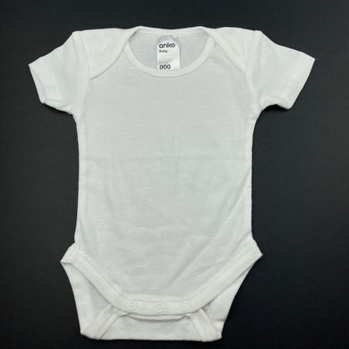 unisex Anko, white cotton bodysuit / romper, EUC, size 000,  