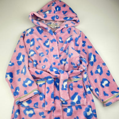 Girls Milkshake, animal print fleece dressing gown/ bath robe, L: 68cm, FUC, size 5,  