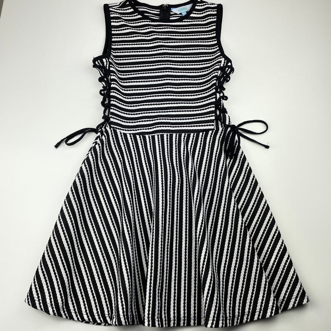 Girls Tilii, black & white stripe party dress, GUC, size 10, L: 67cm