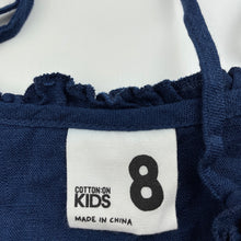 Load image into Gallery viewer, Girls Cotton On, navy viscose / linen summer dress, EUC, size 8, L: 68cm