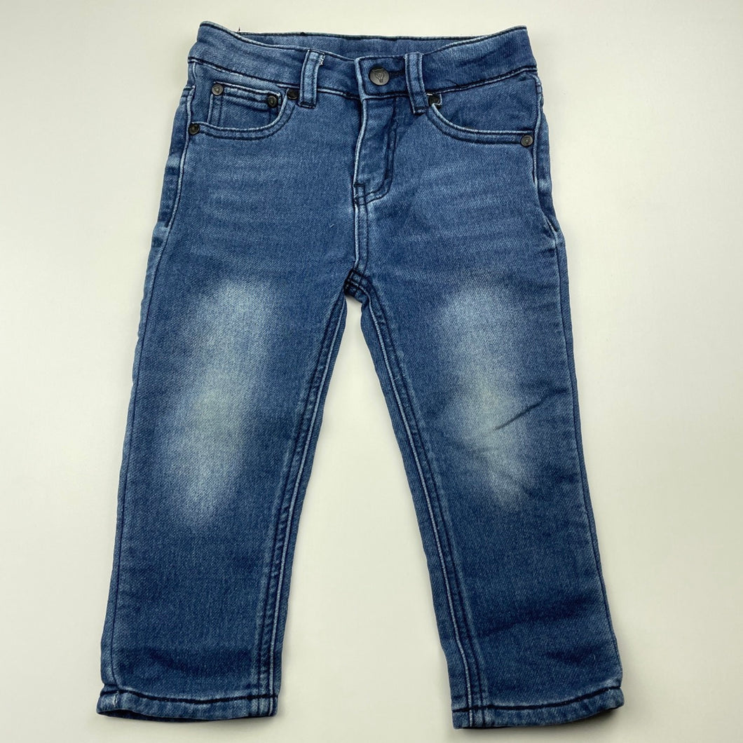 Boys Mooks, knit stretch denim jeans, adjustable, Inside leg: 29cm, FUC, size 2,  