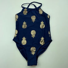 Load image into Gallery viewer, Girls H&amp;T, navy swim one-piece, pineapples, EUC, size 4,  