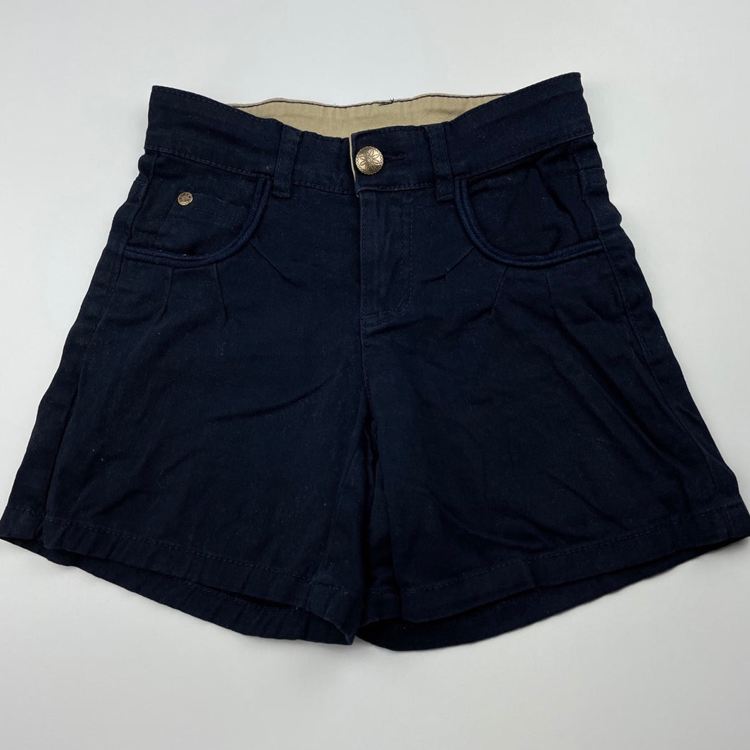 Girls Woolworths, navy stretch cotton shorts, W: 29cm across, EUC, size 8-9,  