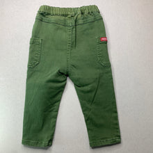 Load image into Gallery viewer, Boys Seed, green stretch cotton pants, elasticated, Inside leg: 24cm, GUC, size 1,  