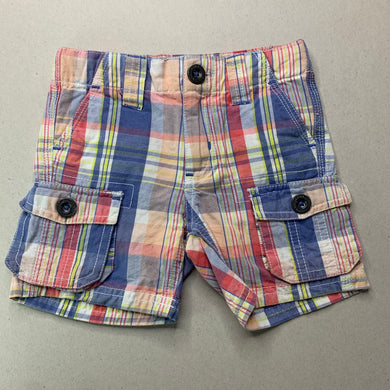 Boys Charlie & Me, checked cotton cargo shorts, adjustable, GUC, size 0,  