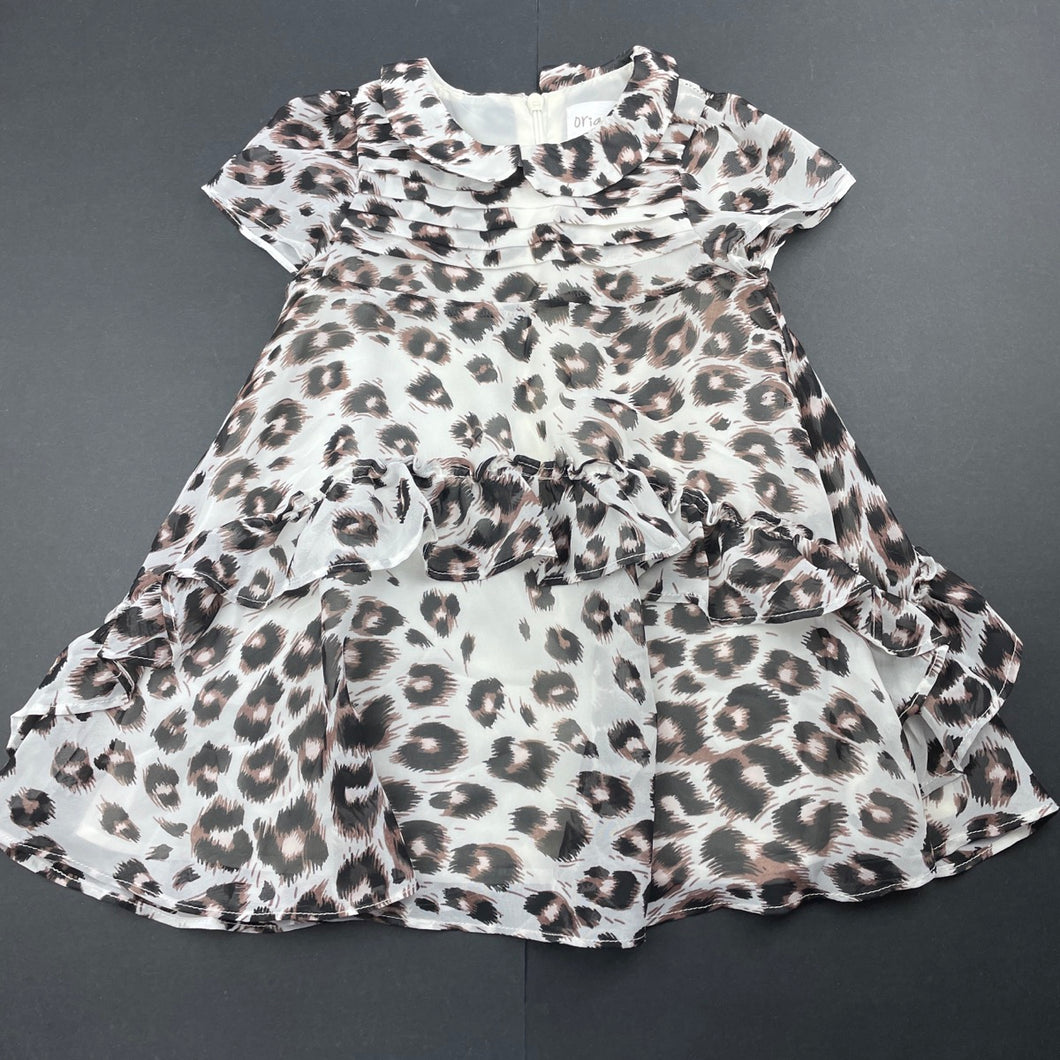 Girls Origami, lined lightweight animal print party dress, EUC, size 0, L: 42cm
