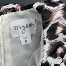 Load image into Gallery viewer, Girls Origami, lined lightweight animal print party dress, EUC, size 0, L: 42cm