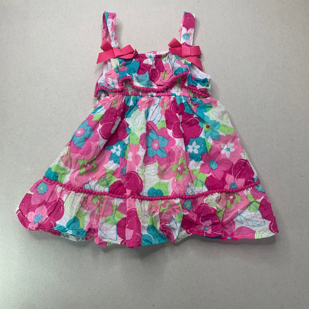 Girls Nannette, lined floral cotton summer dress, GUC, size 1-2, L: 39cm