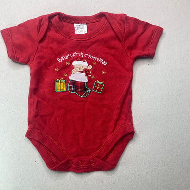 unisex Baby Biz, red cotton Christmas bodysuit / romper, GUC, size 0000,  