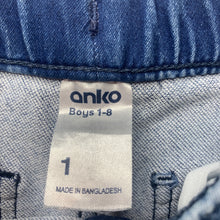 Load image into Gallery viewer, Boys Anko, stretch knit denim pants, elasticated, marks front left leg, FUC, size 1,  