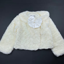 Load image into Gallery viewer, Girls Blue Sky, cream faux fur jacket, L: 33cm, FUC, size 4,  