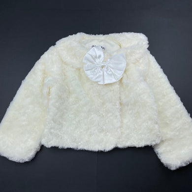 Girls Blue Sky, cream faux fur jacket, L: 33cm, FUC, size 4,  
