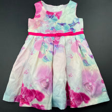 Load image into Gallery viewer, Girls Origami, lined colourful floral party dress, EUC, size 1, L: 46cm