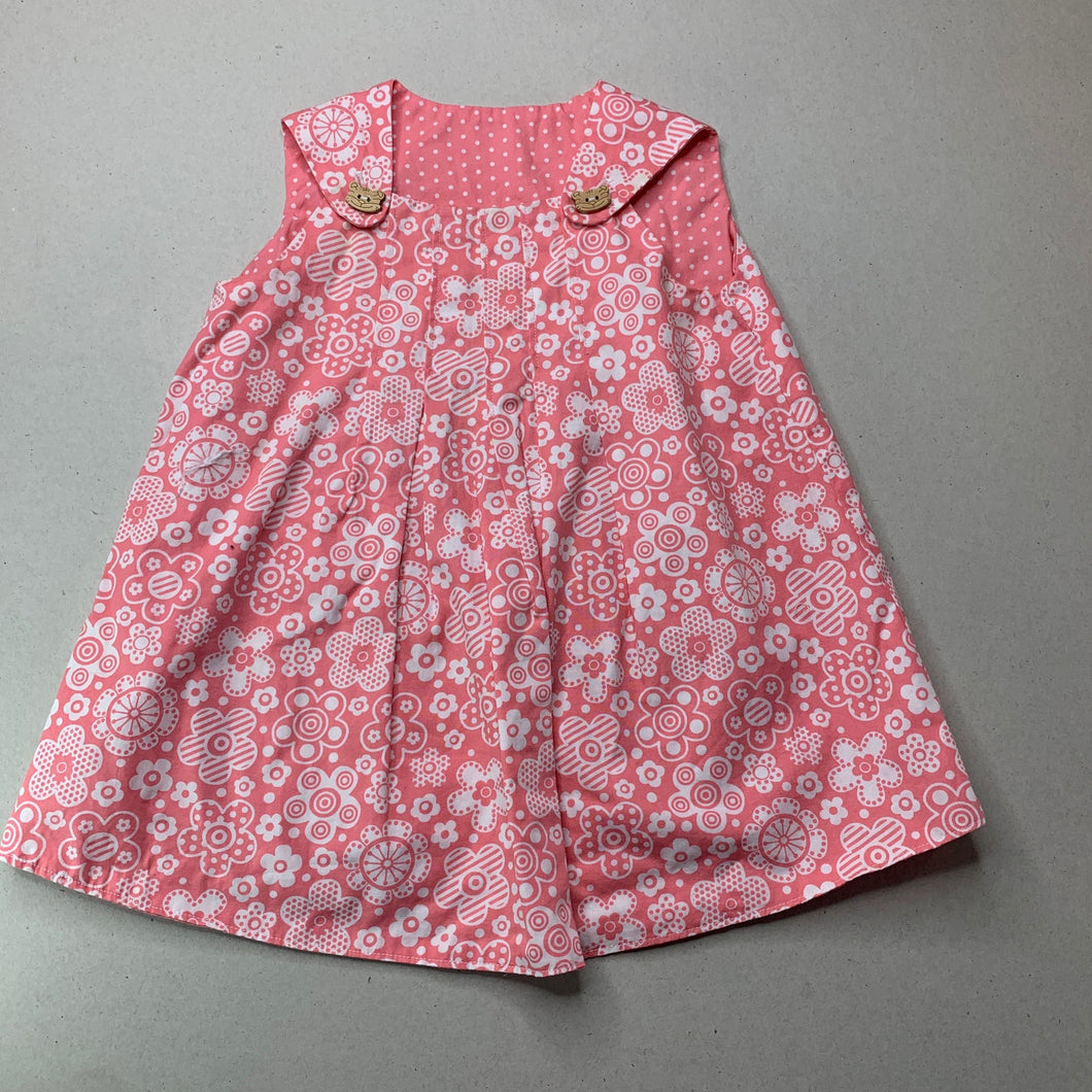 Girls reversible, pink & white cotton dress, armpit to armpit: 26cm, FUC, size 1, L: 38cm