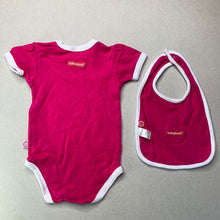 Load image into Gallery viewer, Girls Babybuds, pink cotton bodysuit / romper + bib, GUC, size 000,  