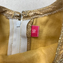 Load image into Gallery viewer, Girls gold, lined tulle &amp; lace party dress, armpit to armpit: 25cm, GUC, size 1, L: 40cm