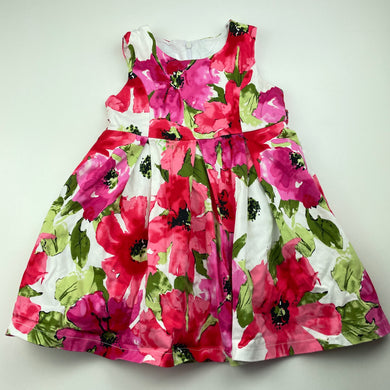 Girls Blue Sky, lined colourful floral cotton party dress, green mark on front, FUC, size 3, L: 49cm