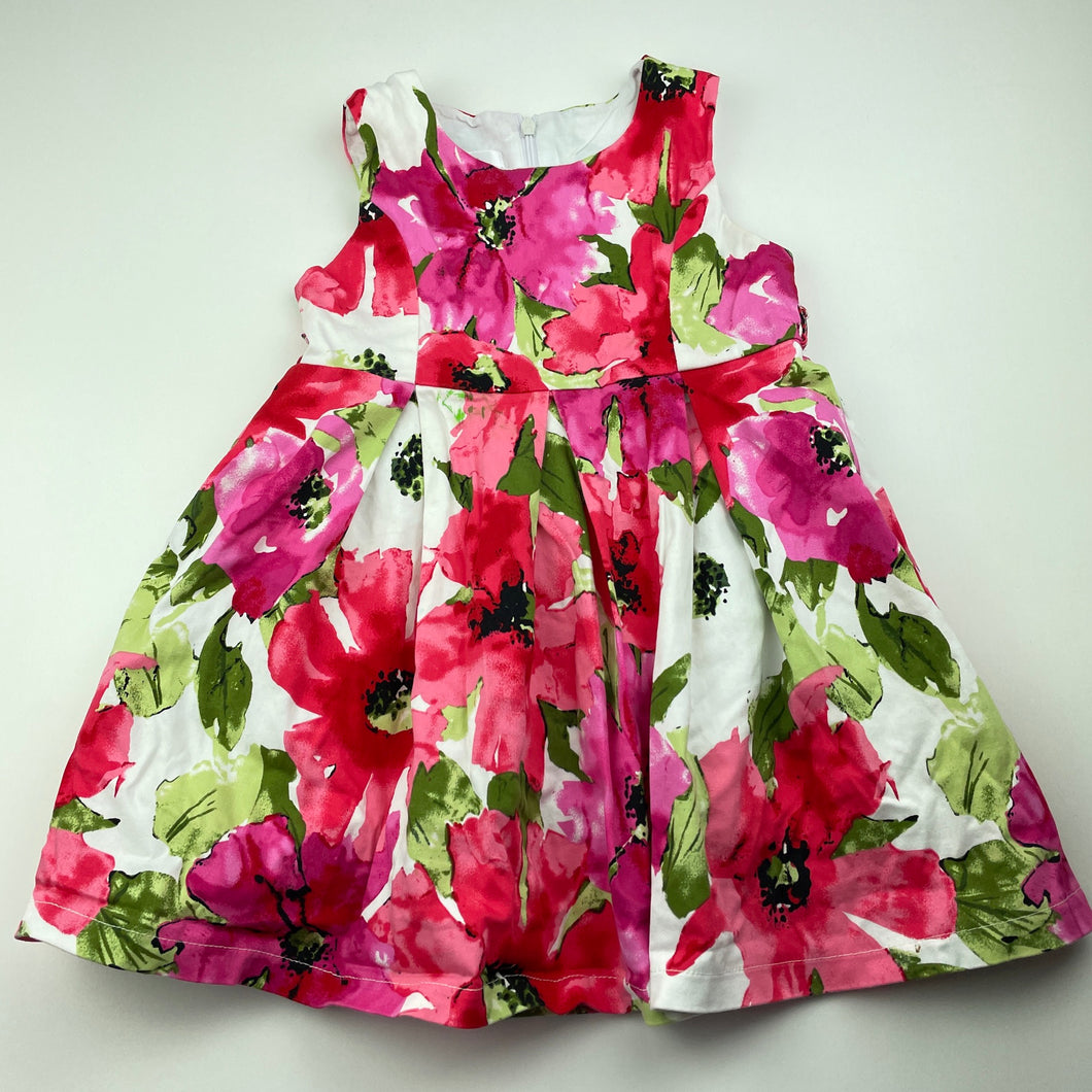 Girls Blue Sky, lined colourful floral cotton party dress, green mark on front, FUC, size 3, L: 49cm