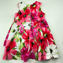 Load image into Gallery viewer, Girls Blue Sky, lined colourful floral cotton party dress, green mark on front, FUC, size 3, L: 49cm