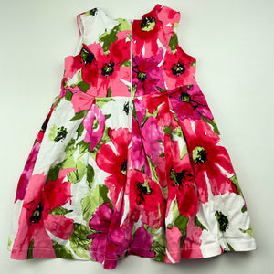 Girls Blue Sky, lined colourful floral cotton party dress, green mark on front, FUC, size 3, L: 49cm