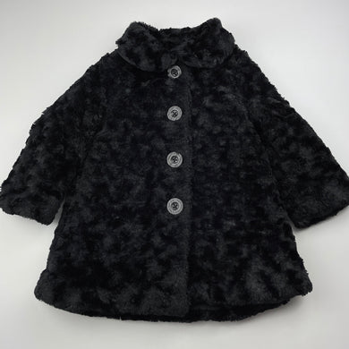Girls Calvin Klein Jeans, black faux fur jacket / coat, L: 44cm, EUC, size 2,  