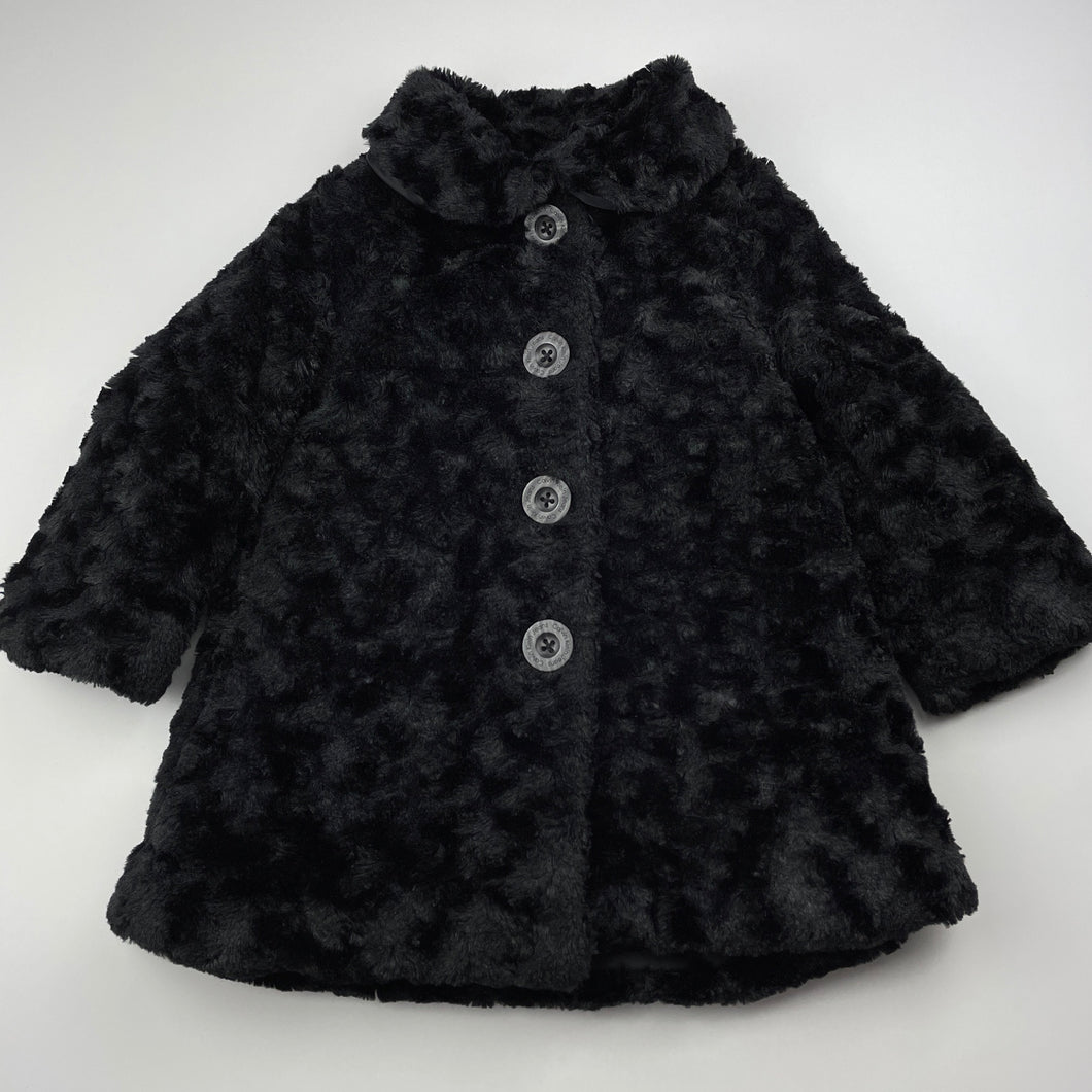 Girls Calvin Klein Jeans, black faux fur jacket / coat, L: 44cm, EUC, size 2,  