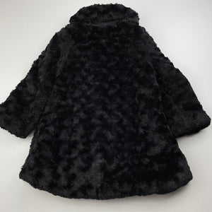 Girls Calvin Klein Jeans, black faux fur jacket / coat, L: 44cm, EUC, size 2,  