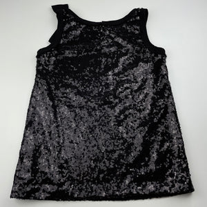 Girls MONNALISA, lined black sequin party top, armpit to armpit: 35cm, GUC, size 9,  