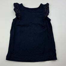 Load image into Gallery viewer, Girls Anko, navy cotton ruffle top, GUC, size 4,  