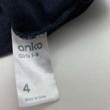 Load image into Gallery viewer, Girls Anko, navy cotton ruffle top, GUC, size 4,  