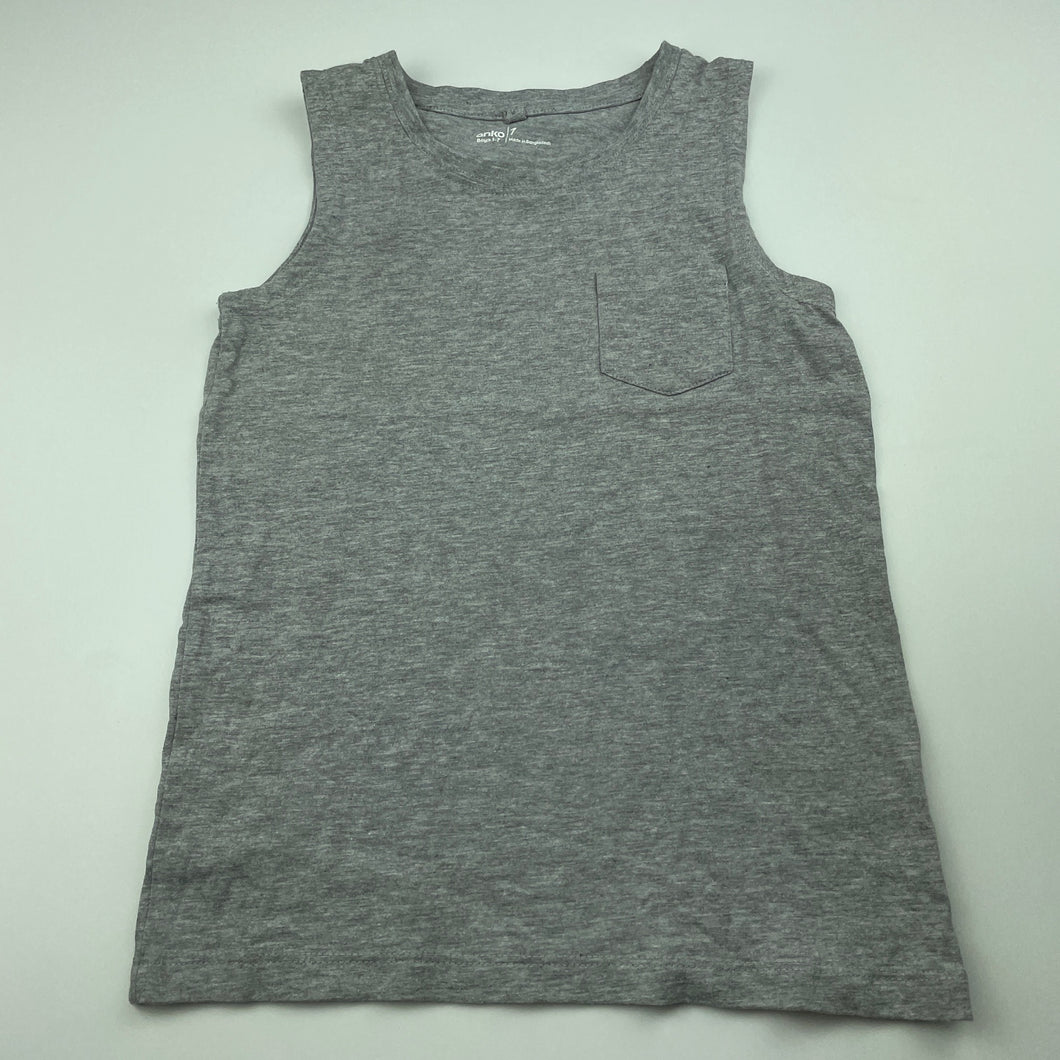 Boys Anko, grey marle singlet / tank top, FUC, size 7,  