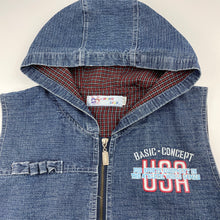 Load image into Gallery viewer, Boys HONG LIAN, denim hooded vest, L: 39cm, armpit to armpit: 42cm, FUC, size 8-9,  