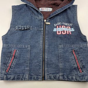 Boys HONG LIAN, denim hooded vest, L: 39cm, armpit to armpit: 42cm, FUC, size 8-9,  