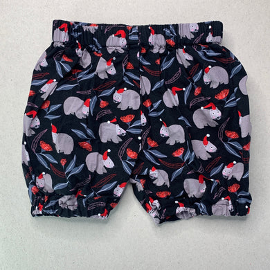 unisex Made by Mama, cotton Christmas shorts, elasticated, W: 22cm across, EUC, size 0,  